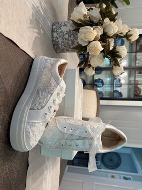 Betsey Johnson White Lace & Sheer Ribbon Women's Sneakers